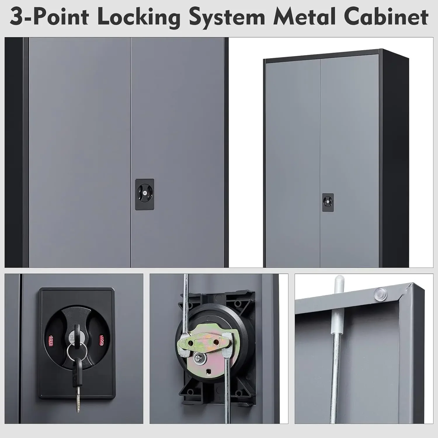 Metal Storage Cabinet with Locking Doors, Black Garage Lockable Steel Cabinets with 4 Doors and 5 Shelves for Home, Garag 6