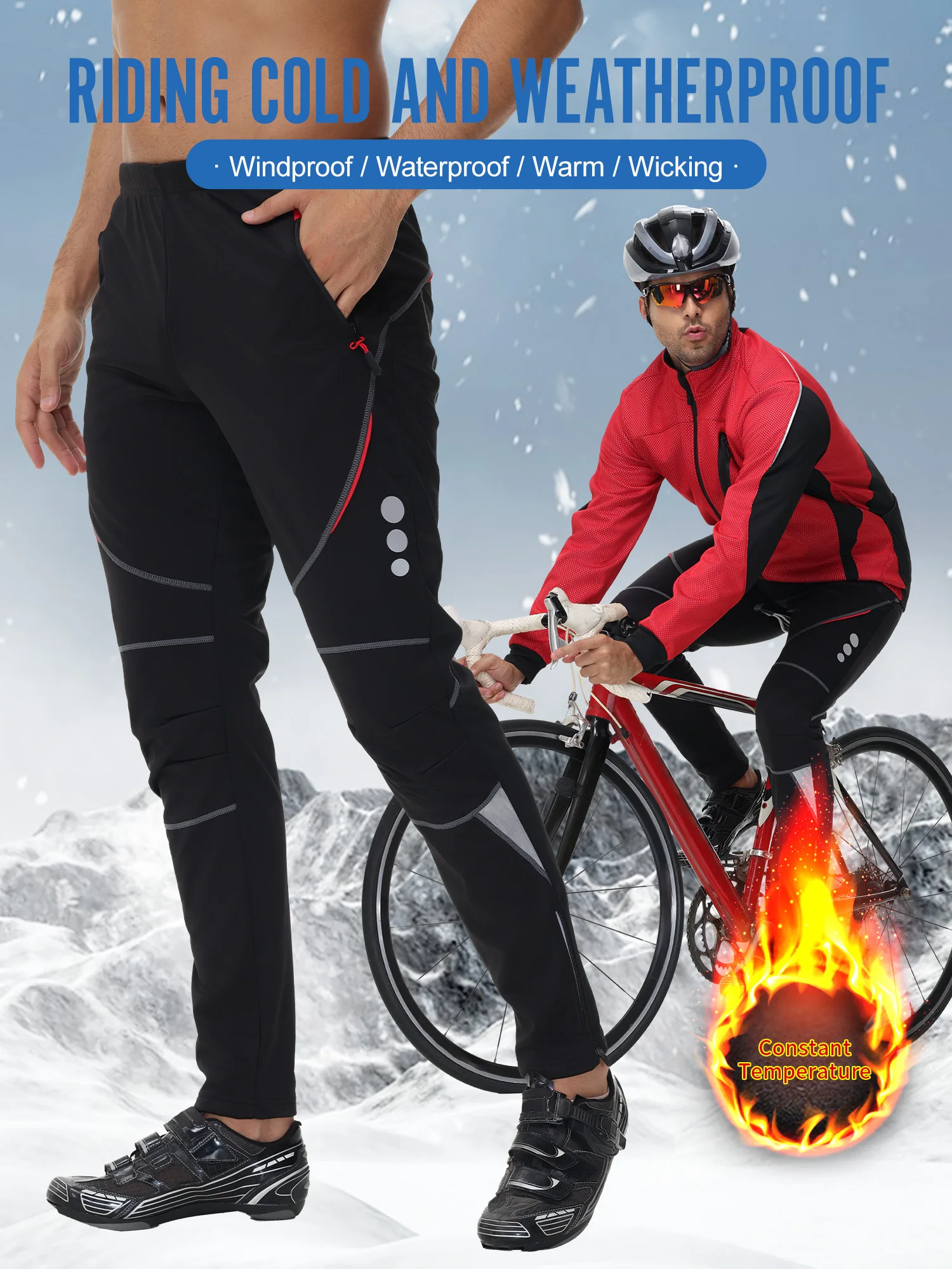 Men's Fleece Lined Thermal Windproof Cycling Pants Winter Skiing Hiking Outdoor Workwear Casual Sports Trousers