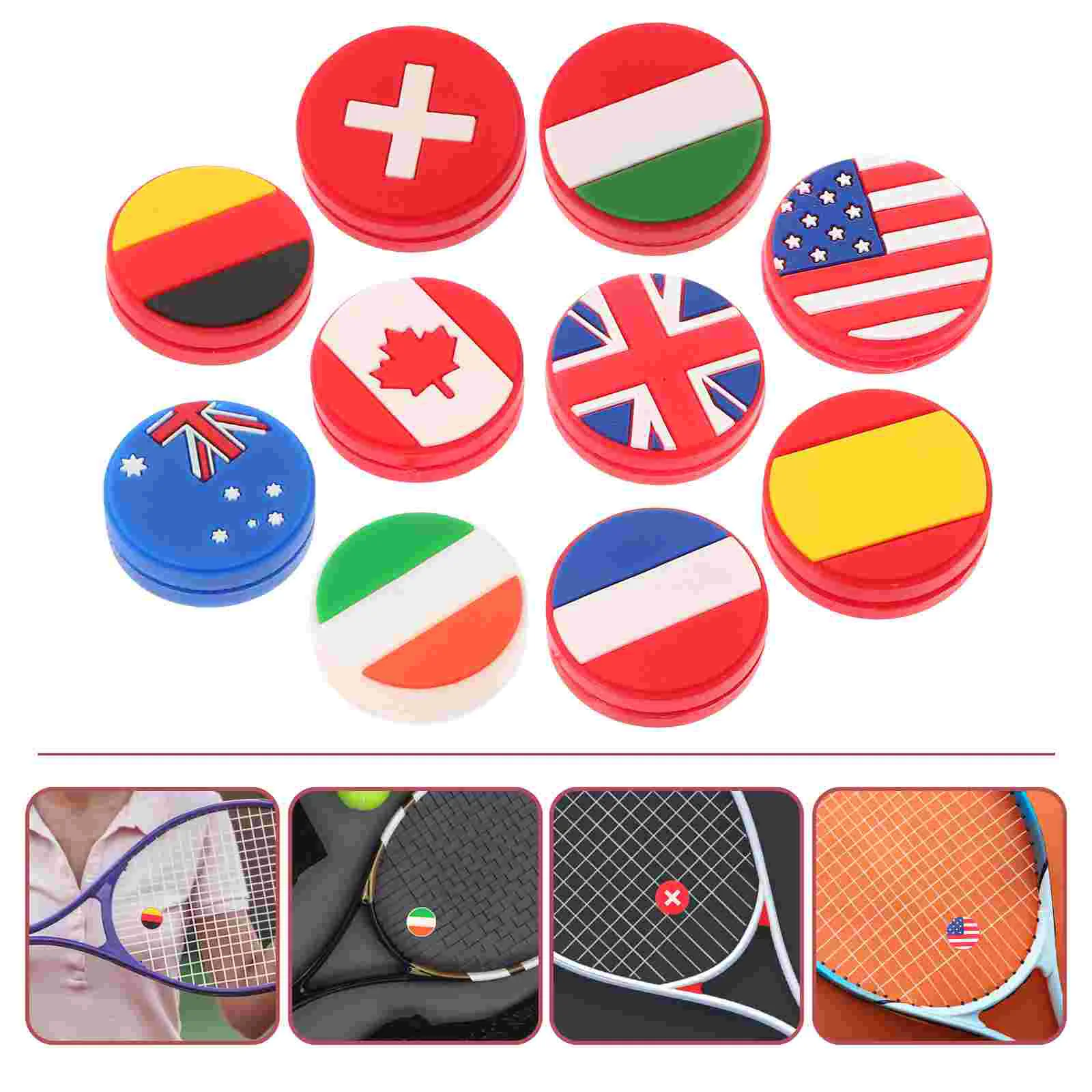 

10PCS Vibration Dampeners Silicone Tennis Dampener National Flag String Absorber Accessory for Tennis Beginners