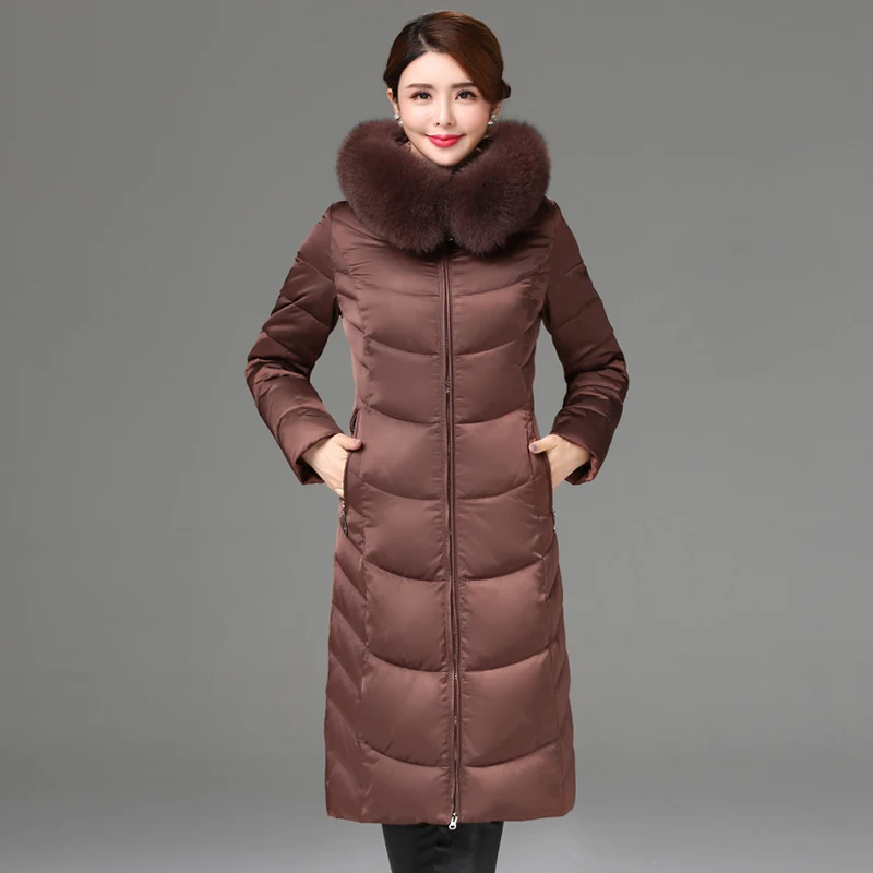 Shengyu Boya's New Middle-Aged and Elderly Slim-Fitting Knee-Length Mother's Wear down Jacket Women's Jacket Large Fur Collar Thickeneded Outwear