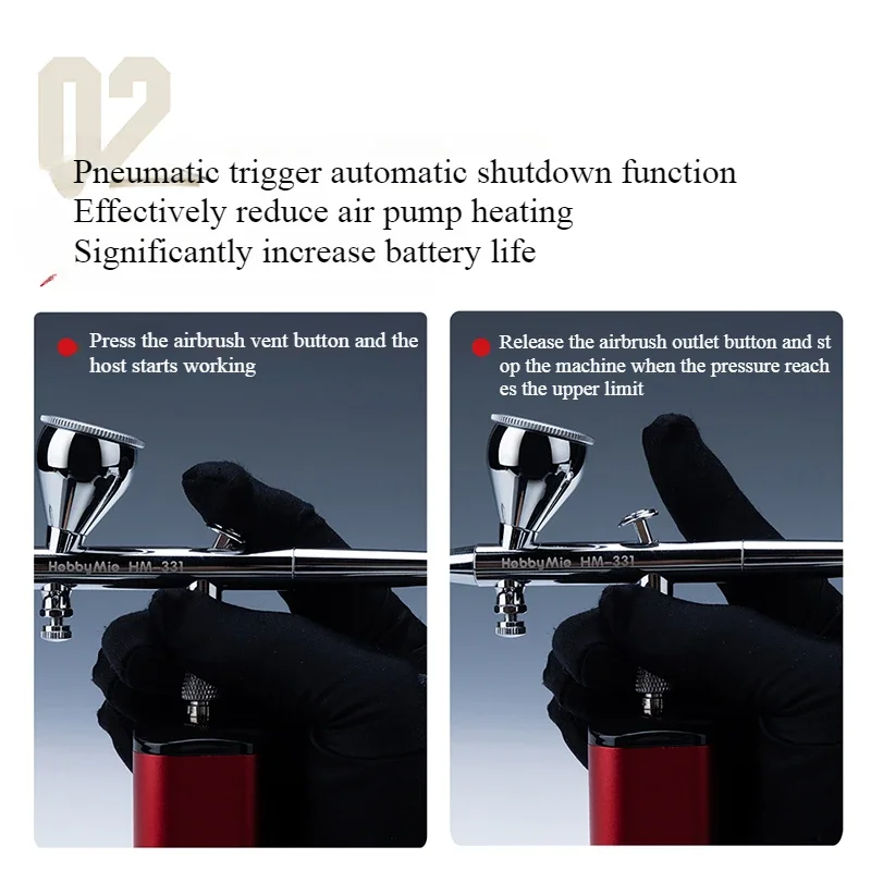 Black/Red Portable Air Pump Gas Self-start Stop Gundam Model Color Charging Pen Air Pump HM-02 PRO Handmade DIY Enthusiasts