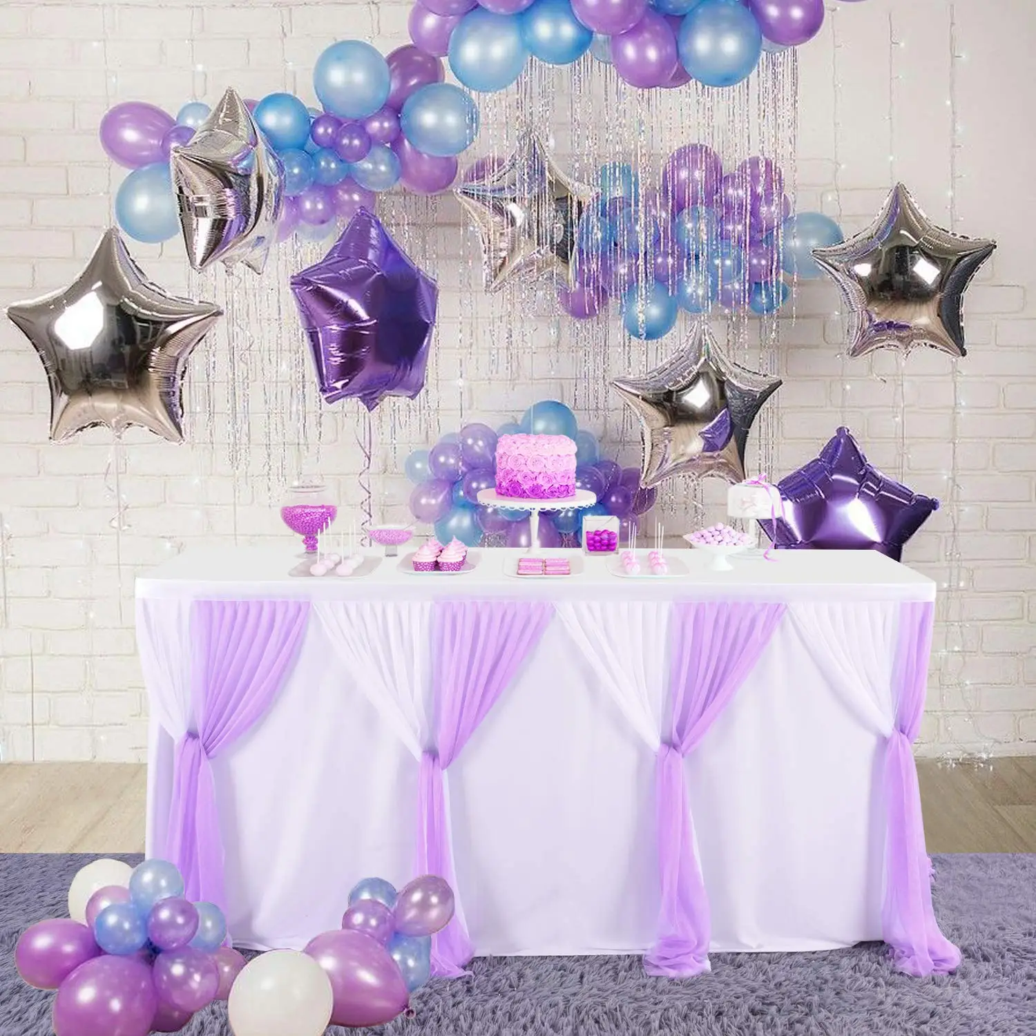 White Tulle Table Skirts for Rectangle Table Tutu Ruffle Tablecloth for Wedding Birthday Party Bridal Shower Dinner Decor