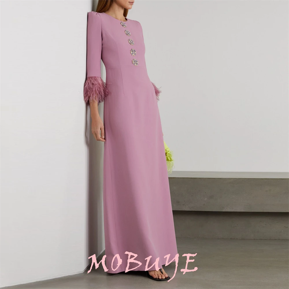 

MOBUYE 2024 Popular O Neckline Prom Dress Floor-Length With Long Sleeves Evening Fashion Elegant Party Dress For Women