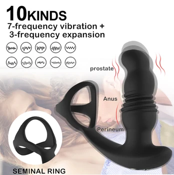 Male Prostate Massage Vibrator Telescopic Dildo Anal Butt Plug Wireless Control Stimulate Delay Ejaculation Ring Toy for Men 2