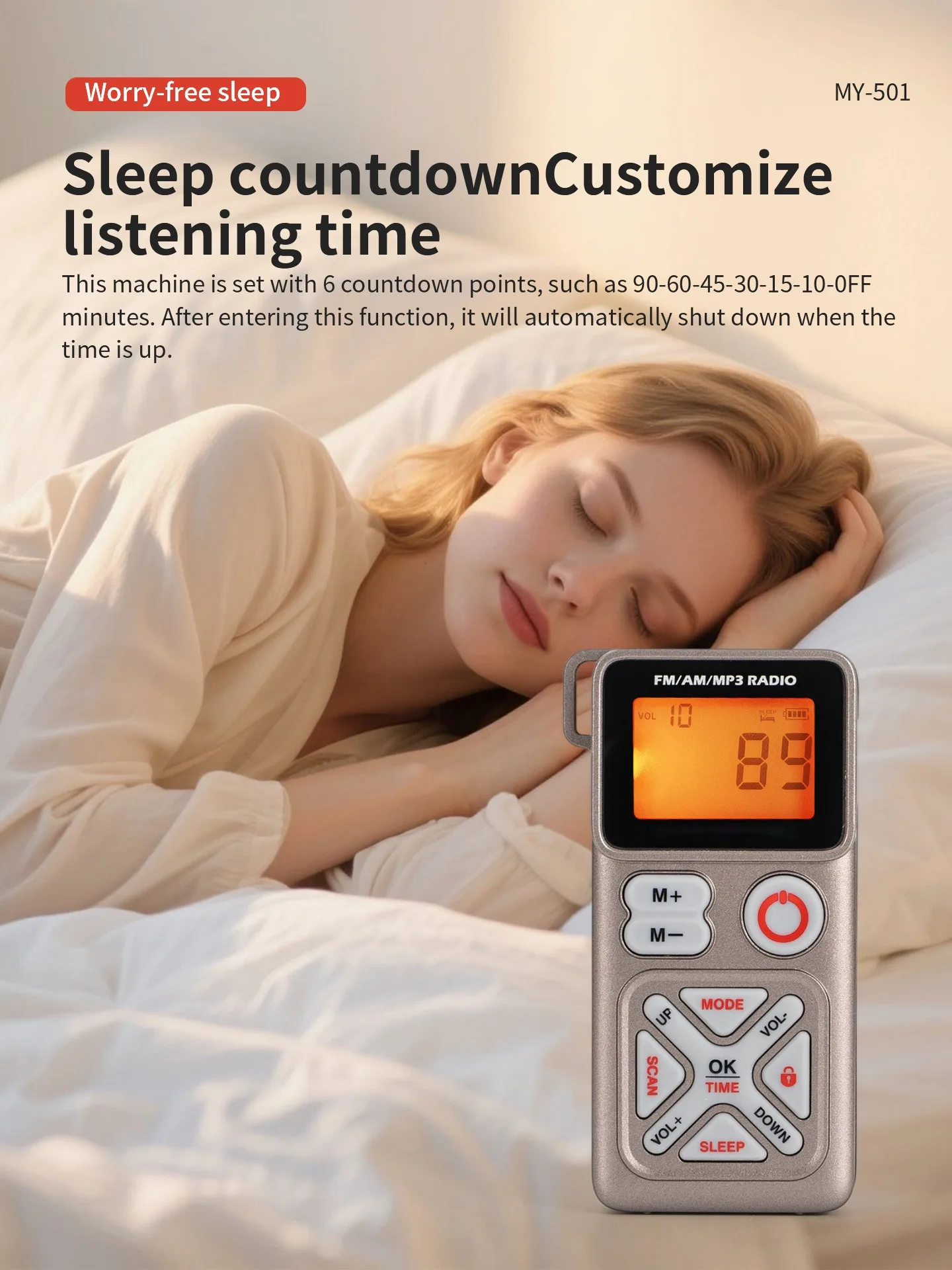 Mini Pocket Radio Portable FM AM MP3 Radios Recevier Sleep Timer 3.5mm Headphones Jack TF Card Music Player Type-C Rechargeable