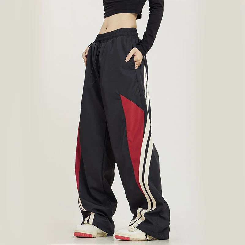 

Baggy Stripe Women Wide Leg Joggers Korean Casual Streetwear Straight Trousers Y2K Vintage All Match Black Loose Sweatpants