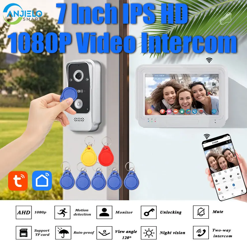 

Tuya Smart Wifi Doorphone Video Intercom Wireless Doorbell Camera for Home Apartment RFID Card Unlock 1080P Touch Screen 7 Inch