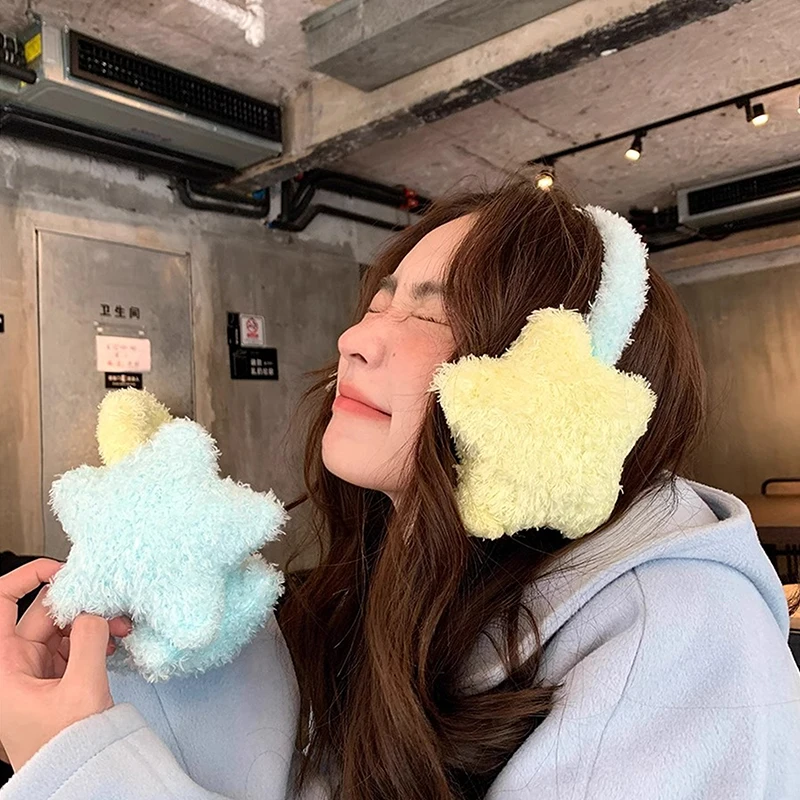 Y2K Star Plush Earmuffs Outdoor Cycling Ear Protection Colour Blocking Ear Bag Warm Winter Warm Earplugs Y2K Headset Cover