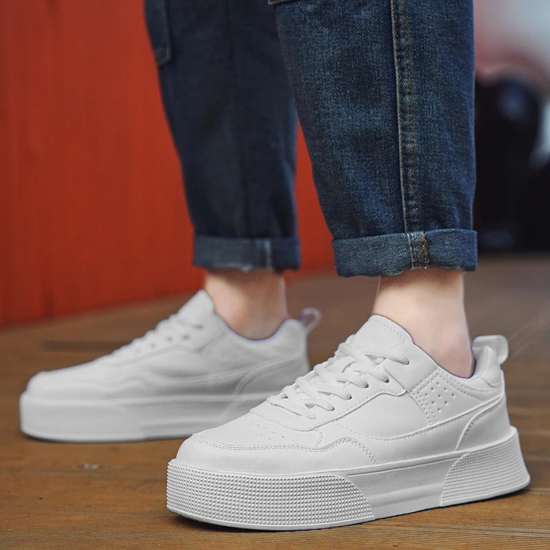 Autumn New Men's White Thick Sole Shoes Versatile with Elevated Laces, Breathable and Odor Resistant Sports Shoes, Sizes 39-45 6