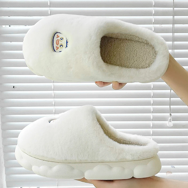 

Winter Warm Cotton Slippers Thick Soft Sole Slippers Men Women Indoor Floor Flat Solid Colo Home Non-slip Shoes Couple Slippers