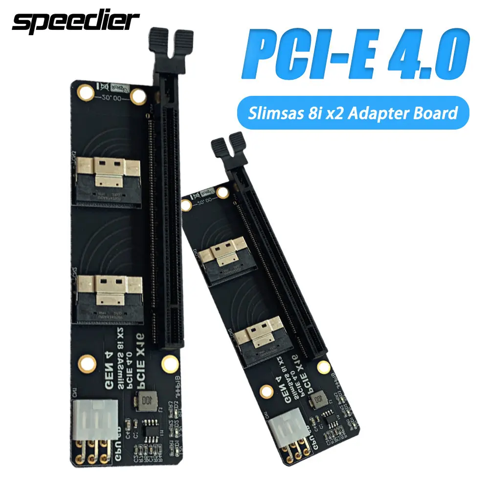 2023 New 2-Port SlimSAS 8i X2 To PCIe4.0 X16 GEN4 Slot Adapter Board Compatible with Gen3/gen4 SFF8654