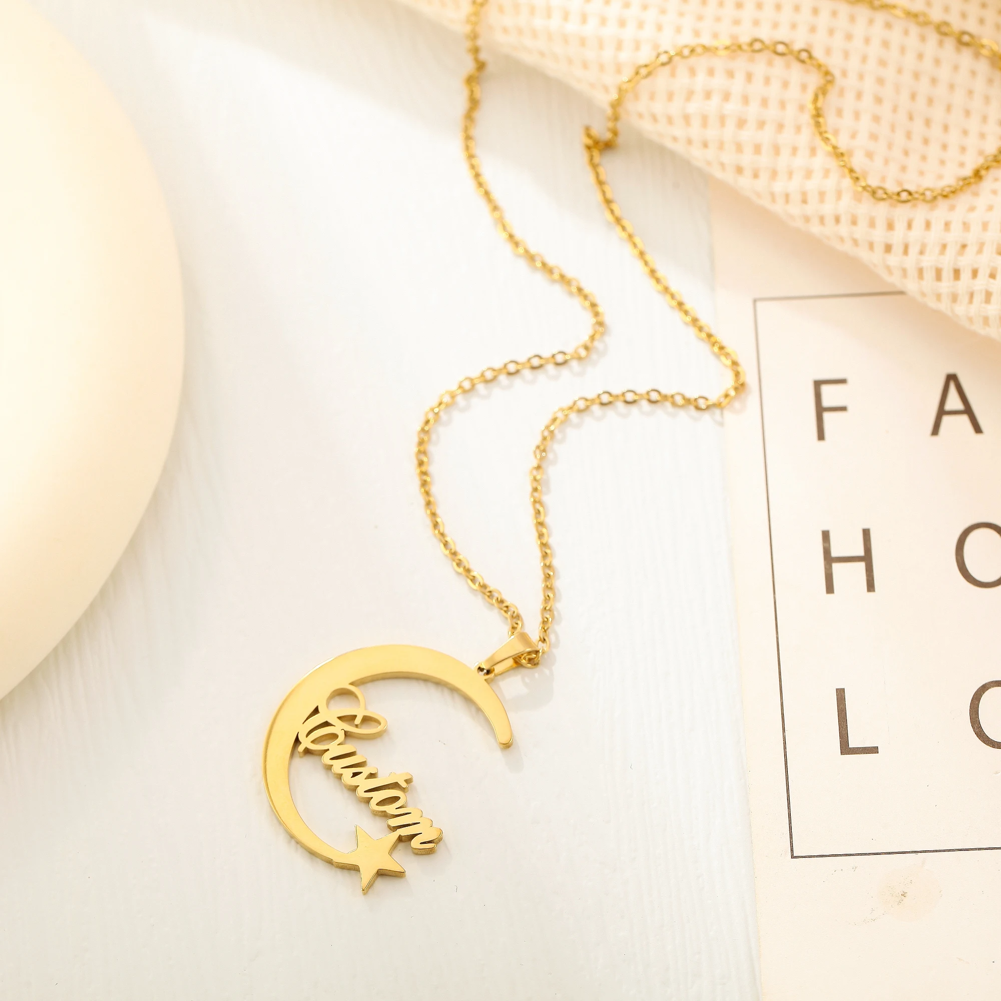 Custom Moon Name Necklace Unique Star Text Jewelry Gift For Children Personalized Fashion Name Pendant