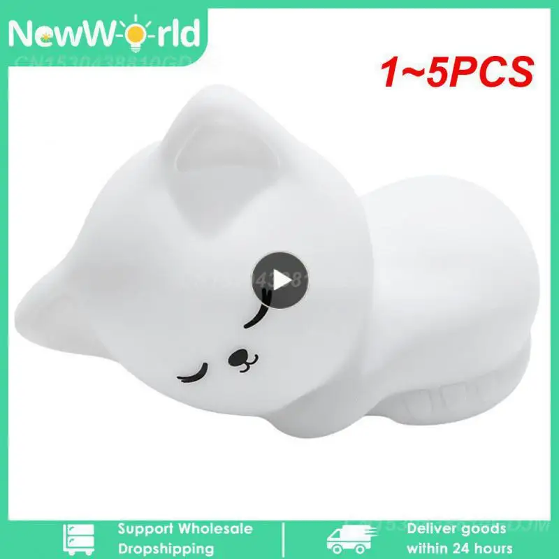 

1~5PCS Soft Silicone LED Night Light USB Rechargeable Cute Cat Night Lamp For Children Baby Kids Cartoon Warm Light Decorative