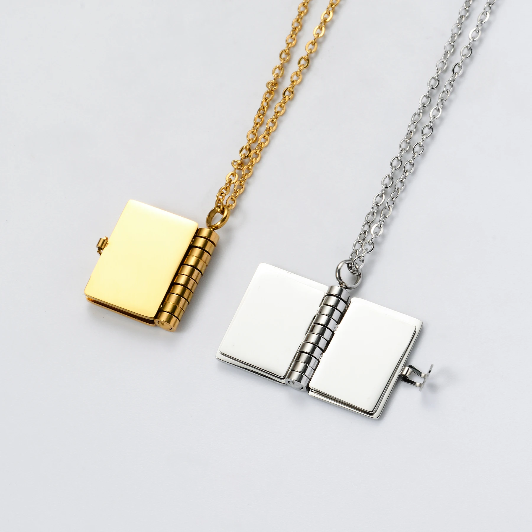 Classic Gold/Steel Color Book Pendant Stainless Steel Necklace Jewelry for Women Men Wholesale Hypoallergenic 2