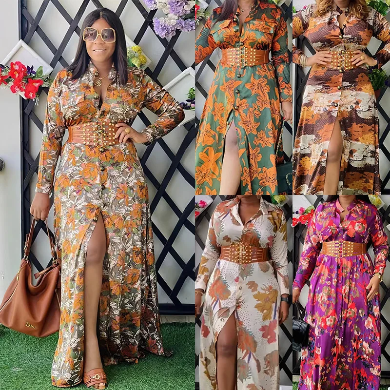 

Plus Size African Dresses for Women Satin Print Shirt Dress Ankara Dashiki Boubou Robe Party Gown Abaya Kaftan Africa Clothing