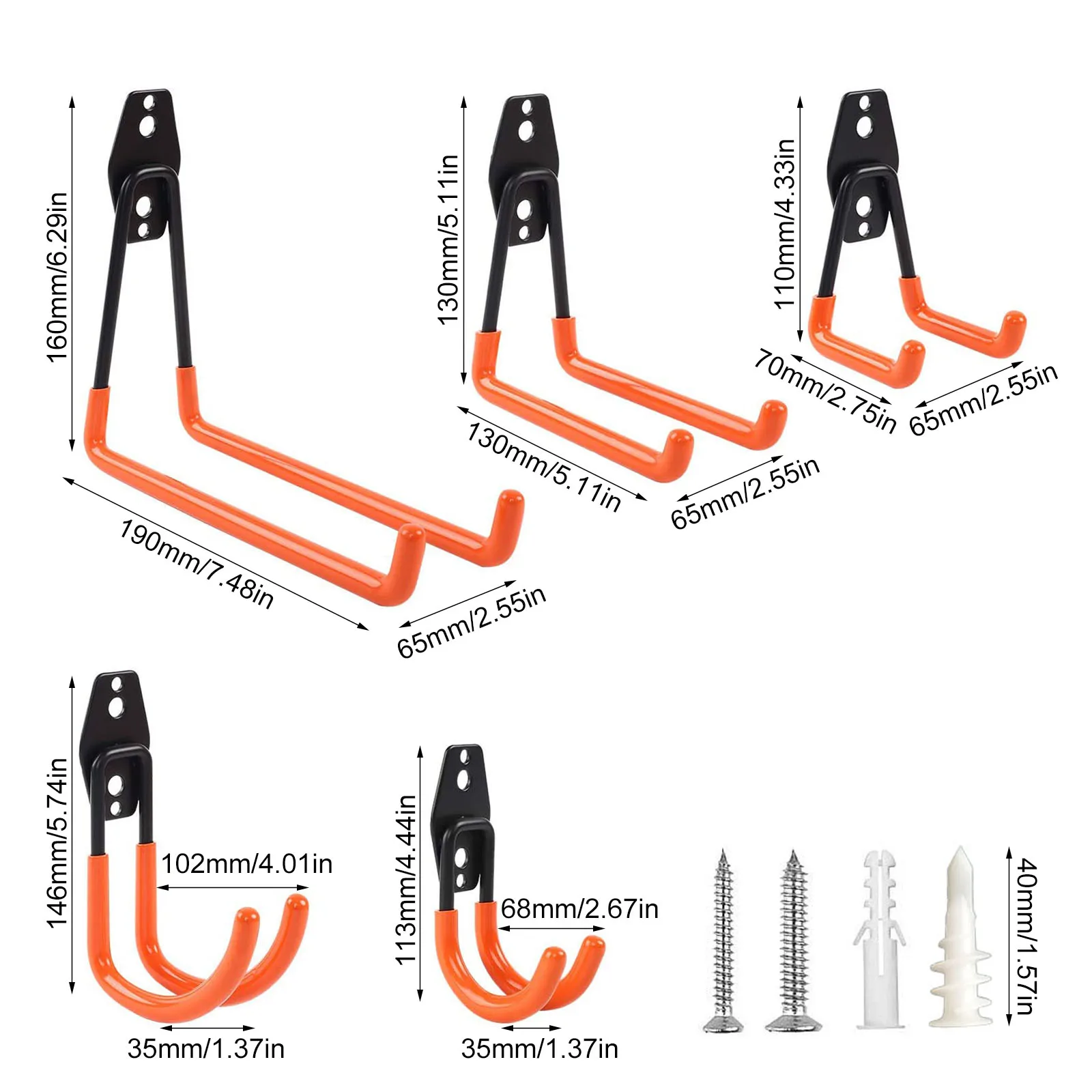TECHSHARE Garage Hooks, 12 Pack Heavy Duty Wall Hooks, 4 Sizes Storage Hooks For Garden Tools