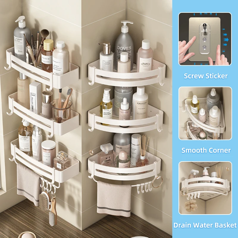 AluminumAlloyBathroomShelfWithoutDrillingBathroomAccessories