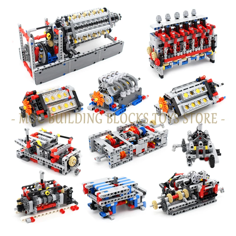 MOC 하이테크 기술 빌딩 블록 브릭, 자동차 엔진 변속기 기계 엔지니어링 어셈블리, DIY 조립 장난감
