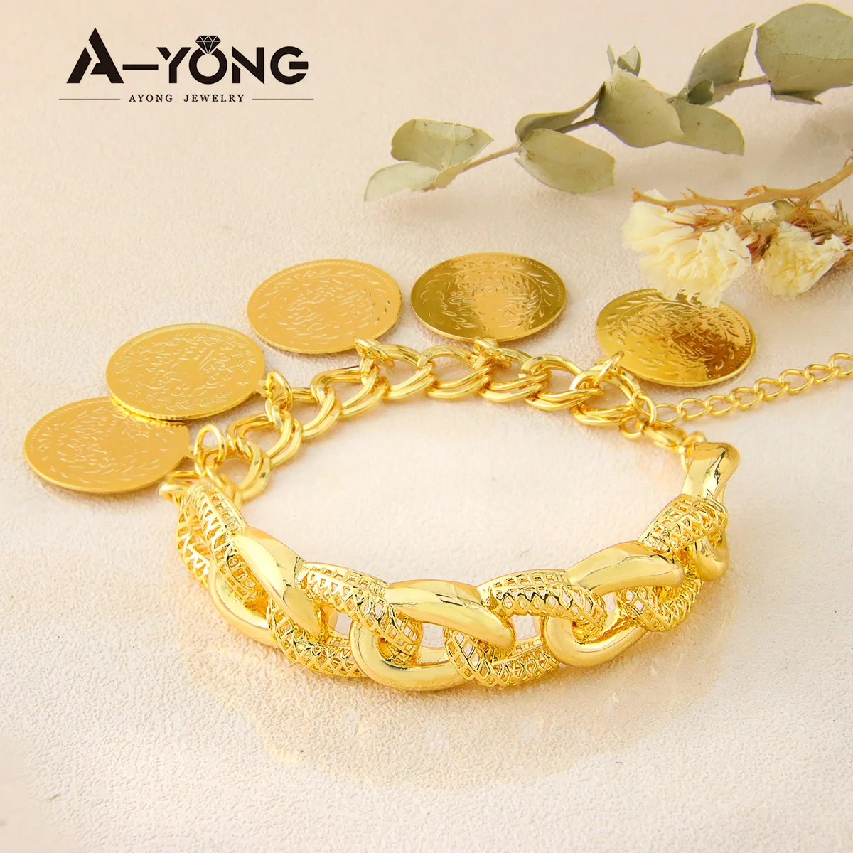 Saudi Punk Münzen Armband 21 Karat vergoldet türkische Mode Gold Armreifen islamische Frau Festival Event Party Schmuck – Detail 8