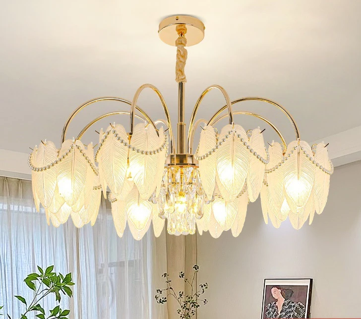 

French cream style chandelier living room light luxury crystal master bedroom full spectrum eye protection minimalist