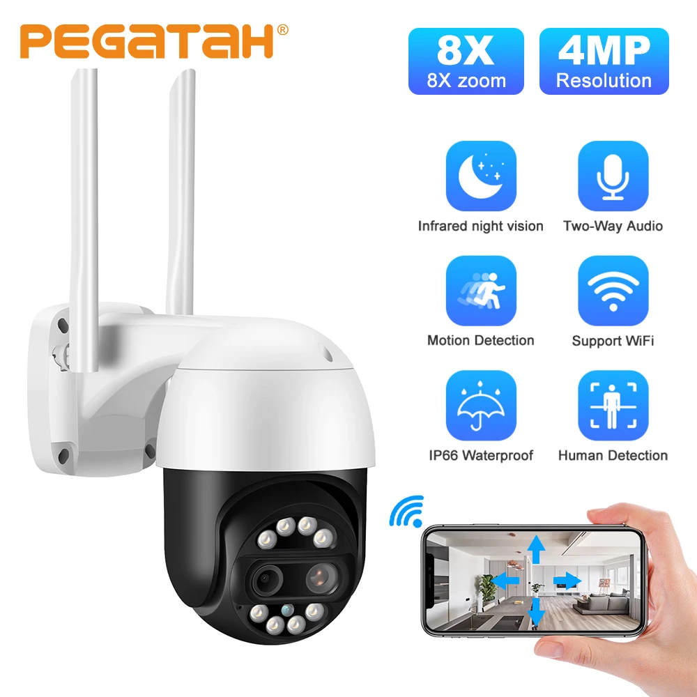 

Бинокулярная камера видеонаблюдения PEGATAH, 8 Мп, WiFi, PTZ