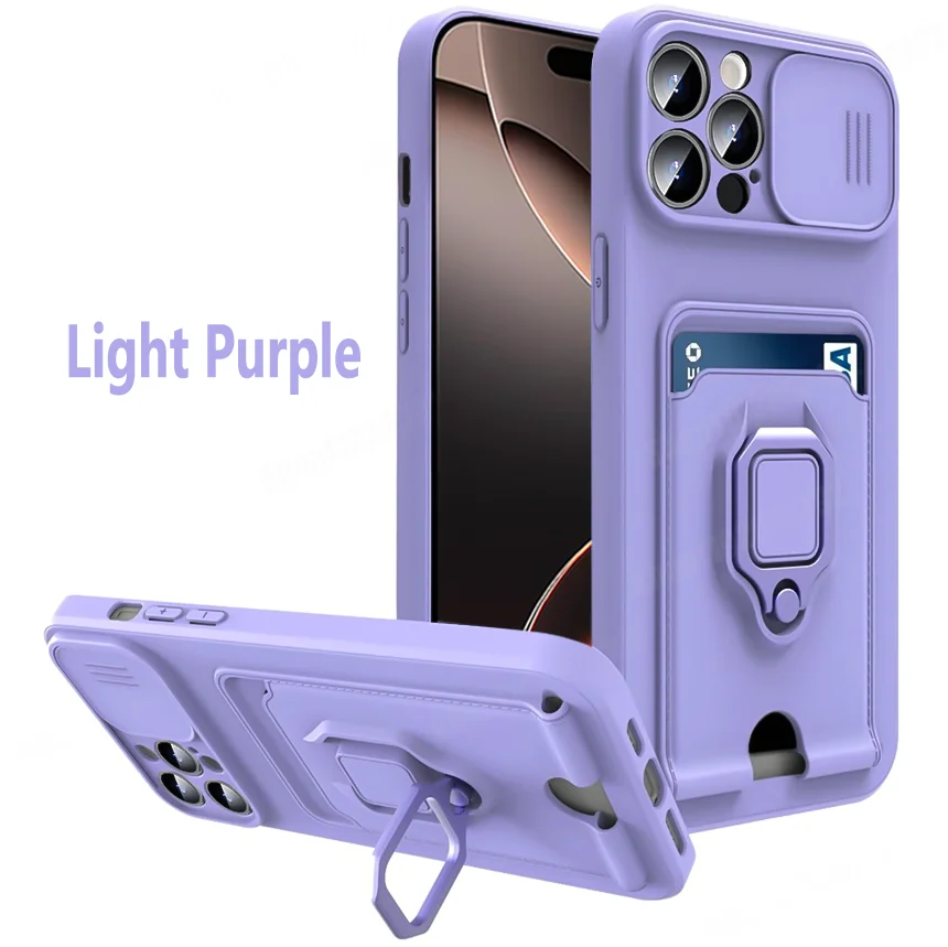 Enhanced Slide Camera Armor Case with Card Slot & Magnetic Ring Holder - Premium Protective Cover