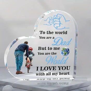 [Dad Portrait Indoor Decor Plaque] Inspirational Dad Acrylic Plaque - Heart-Shaped Keepsake Paperweight, Bedroom Decor, 1