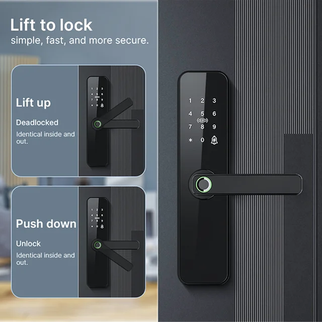 Tuya Wifi Electronic Smart Door Lock with Biometric Fingerprint/IC Card/Password/Key Unlock/Remote Control/USB Emergency Charge 4