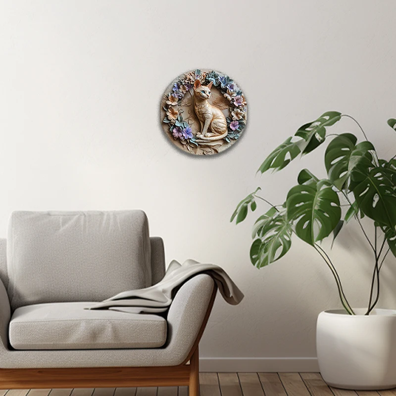 Abyssinian Cat Pet Ornament-Circular Aluminum Decorative Painting Unique Pet Souvenir Tombstone 2D Printed Keepsake
