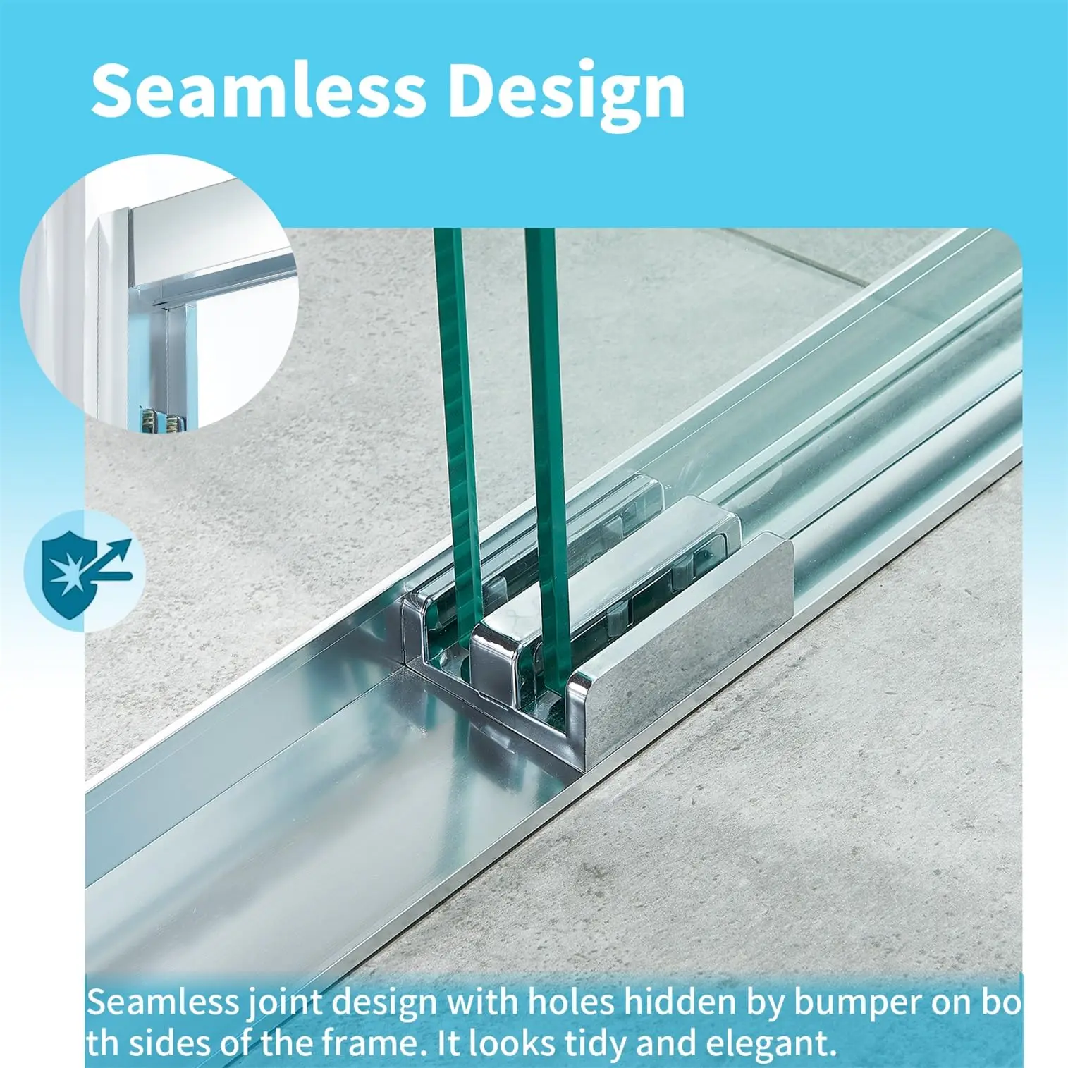 K01 - Shower Door 56-60 in. x 76 in. Double Sliding Shower Door, 5/16" (8mm) Clear Tempered Glass - Chrome 5