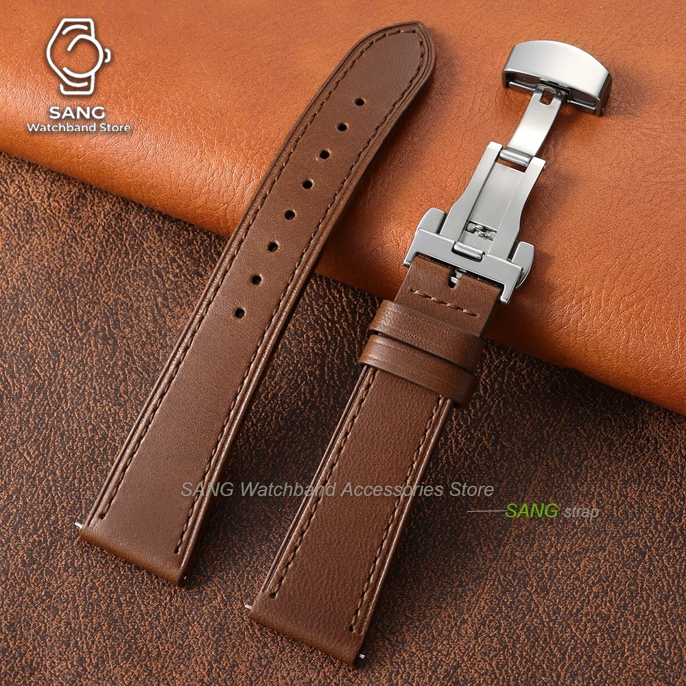 Vintage Leather Watch Strap with Butterfly Buckle - Universal Business Bracelet