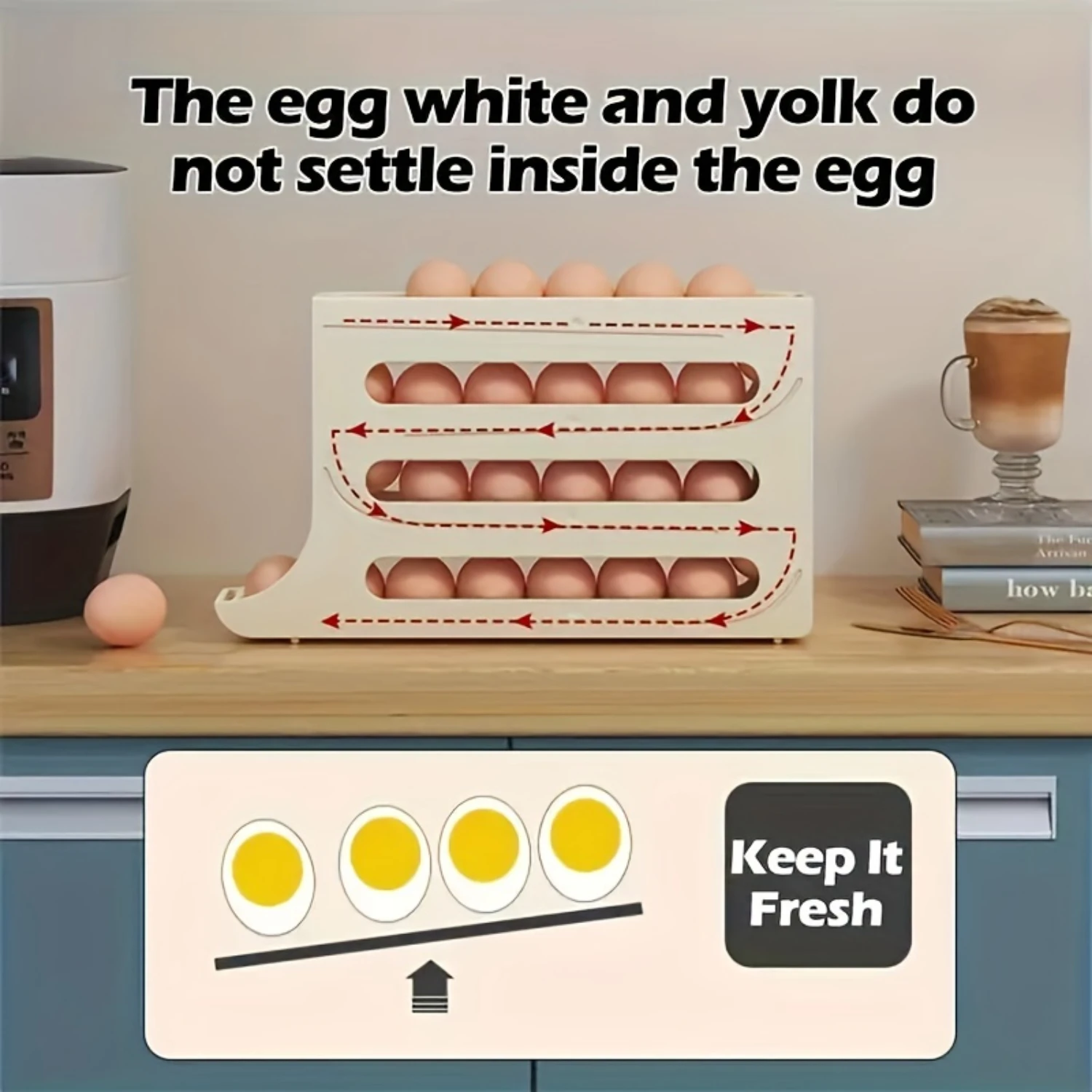 Egg box 1PC refrigerator side door egg rack four layer slide automatic egg rolling machine kitchen countertop anti drop egg rack cup holder,egg container
