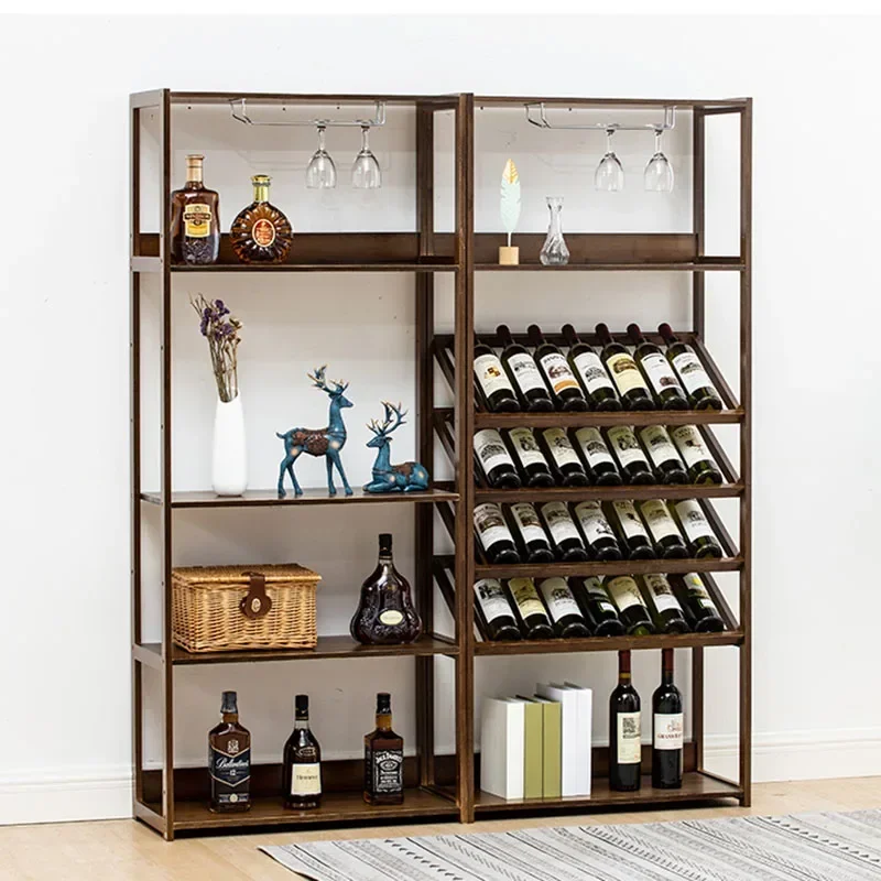 Wooden Bar Cabinet Vintage Vertical Drink Display Shelf Kitchen Home Nordic et Wine Rack Standing Gabinete Bar Furniture