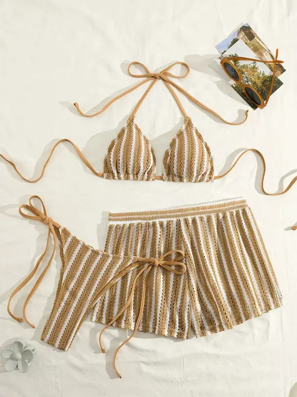 new style boxer shorts mesh three-piece women's swimsuit