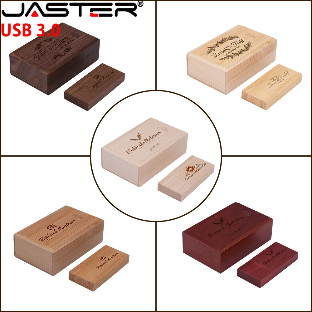 Jaster-memory Stick de Madeira com Caixa Usb 3.0 Flash Drive Presente de Casamento Logotipo Personalizado Gratuito u Disk 64gb 128gb 32gb 10pc Lot - Imagem 3