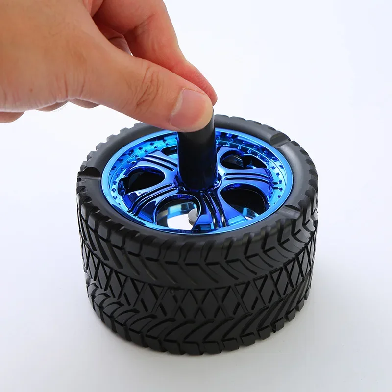 Creative Tyre Hub Rotating Style Fashion Ash Tray Alloy Round Smokeless Press Up Ashtray portable ashtray