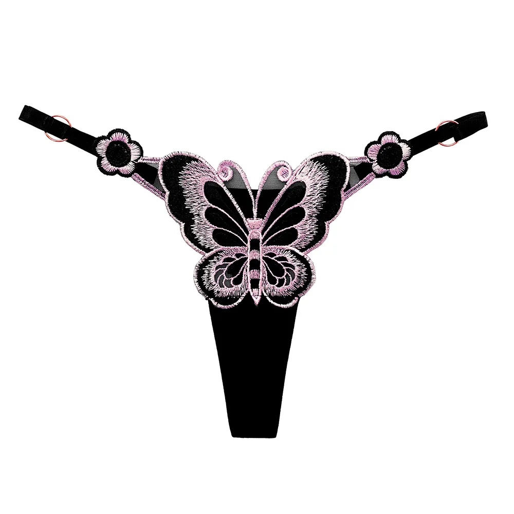 

Women Hot Seamless Adjustable Colaless Large G-Strings Tanga Sexy Butterfly Embroidery Cotton Transparent Bikinis Thong Panties