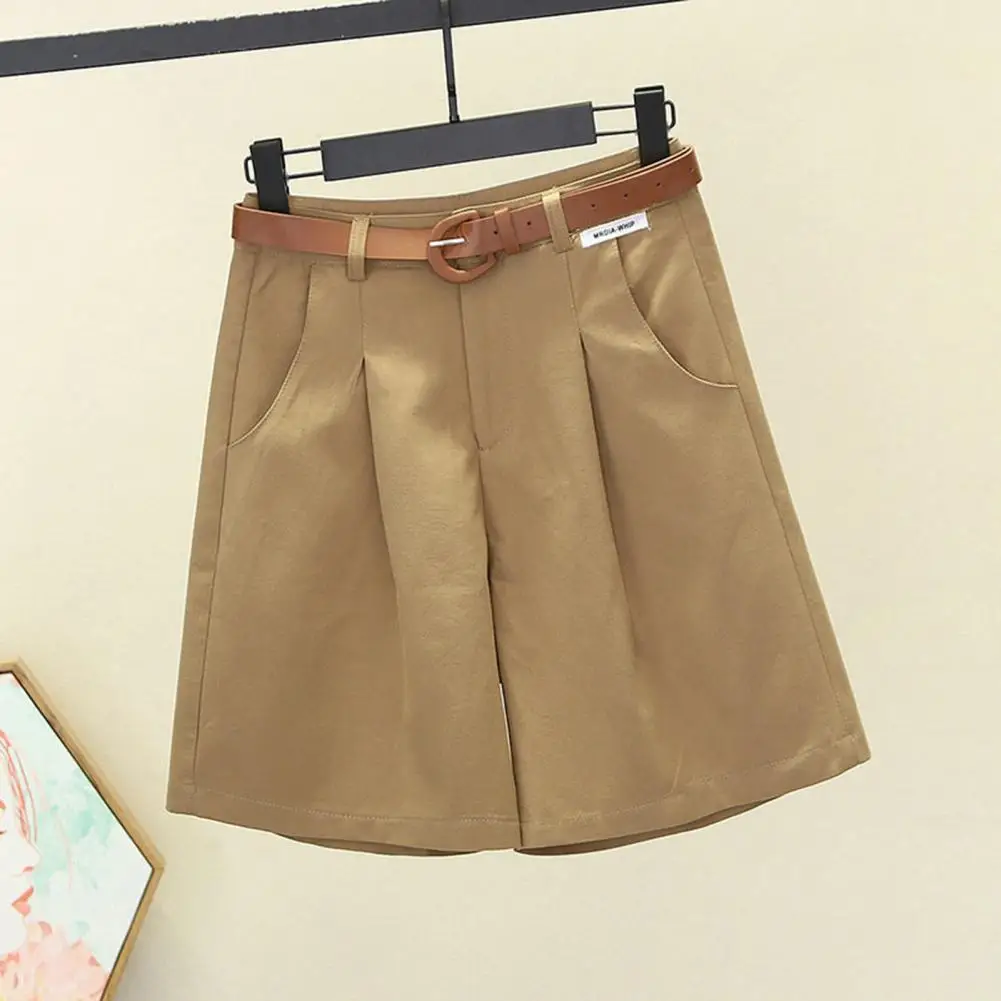 

Women Mini Shorts High Waist A-line Summer Shorts with Belt Pockets Button Closure for Dating Commute Ol Style Mini Shorts