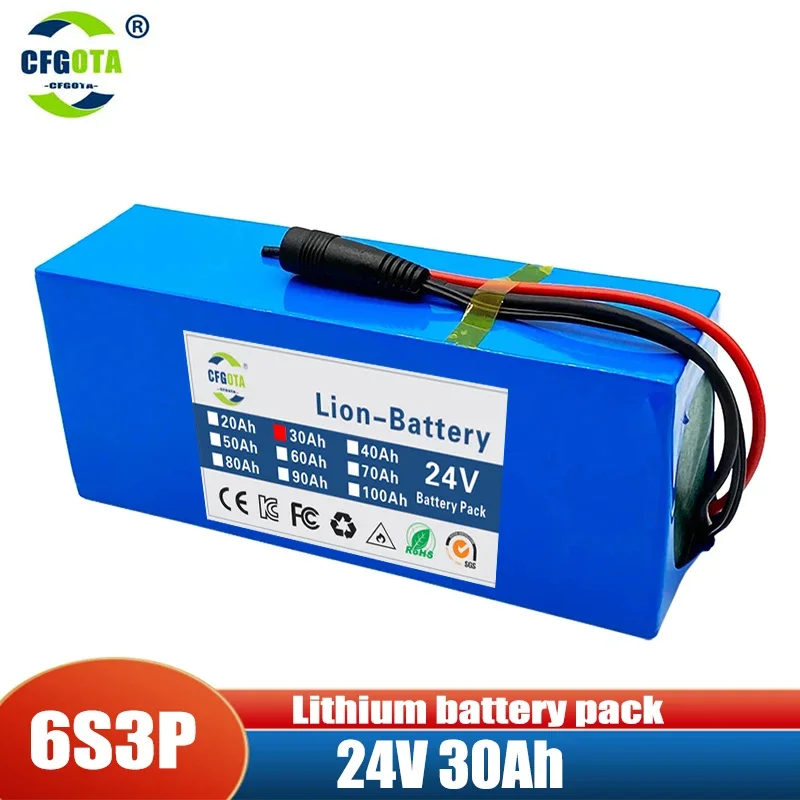 24V 30Ah 6 S3P 18650 Batteria Batteria Al Litio 24V 30000Mah Bicicletta Elettrica Ciclomotore Batteria Elettrica Agli Ioni Di Litio + Caricabatterie
