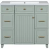 Bathroom Organizers, 36" Bathroom Vanity With Sink, Modern Green Bathroom Vanity With 3 Drawers & Cabinet, Bathroom Cabinet With 6