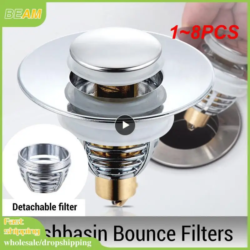 

1~8PCS Universal Stainless Steel Basin -Up Bounce Core Basin Drain Filter Hair Catcher Sink Strainer Bathtub Stopper Bathroom