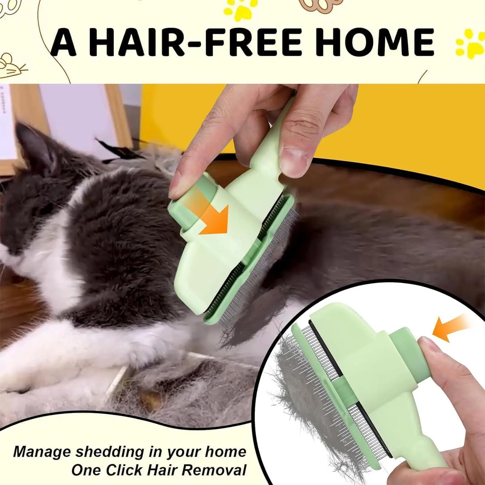 Peine autolimpiante de un solo botón para perros, removedor de pelo de mascotas, cepillo para gatos, peines de masaje para el aseo de perros y mascotas._voghion.com