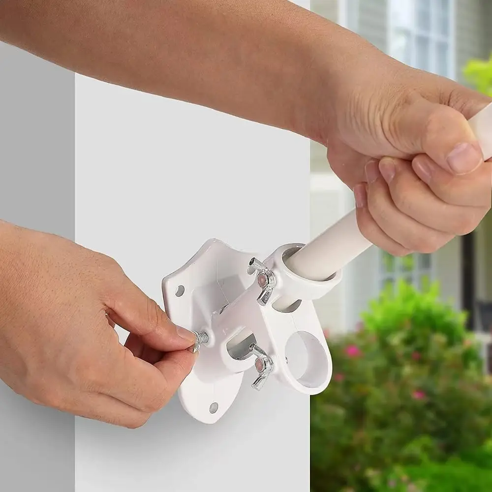 S167764eceebd457592777ec18afad067V Rust Free Wall Flag Pole Holder Double Hole Portable Flagpole Bracket Wall-mounted Easy To Install Flagpole Mounting Base Mallzona