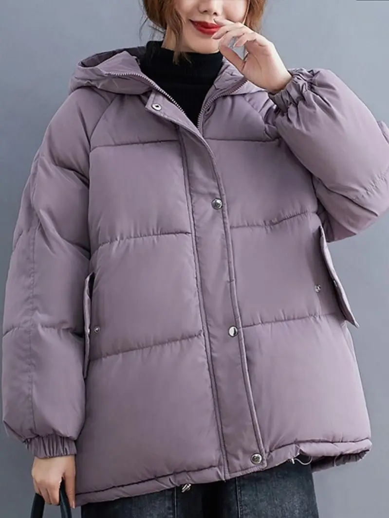 

Winter Solid Color Down Padded Jacket Women's Hooded Women 2022 New Loose Thickened Warm And Comfortable Zipper Vintage Coat