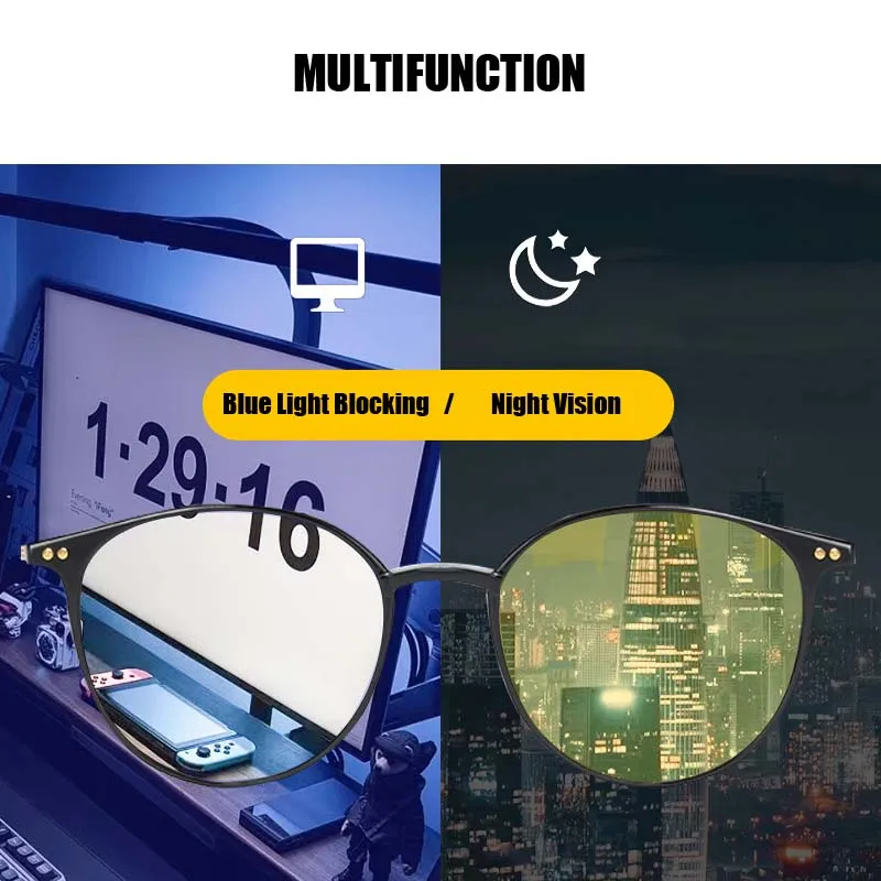 Round Night Vision Glasses for Women Men Luxury Blue Light Blocking TR Frame UV400 Sun Glasses Eyewear Ultralight Eyeglasses night vision glasses,night vision sunglasses,driving sunglasses