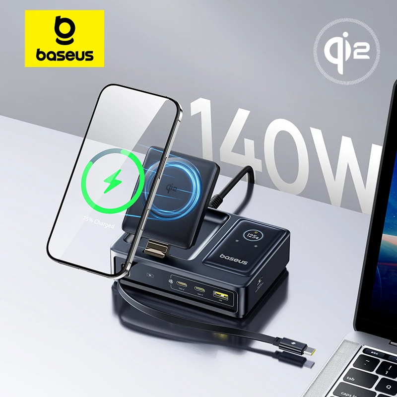מטען שולחני Baseus Nomos 140W לטאבלטים ומחשבים ניידים מהיר עבור Lenovo מטען USB C מתקפל לטלפונים iPhone Samsung POCO