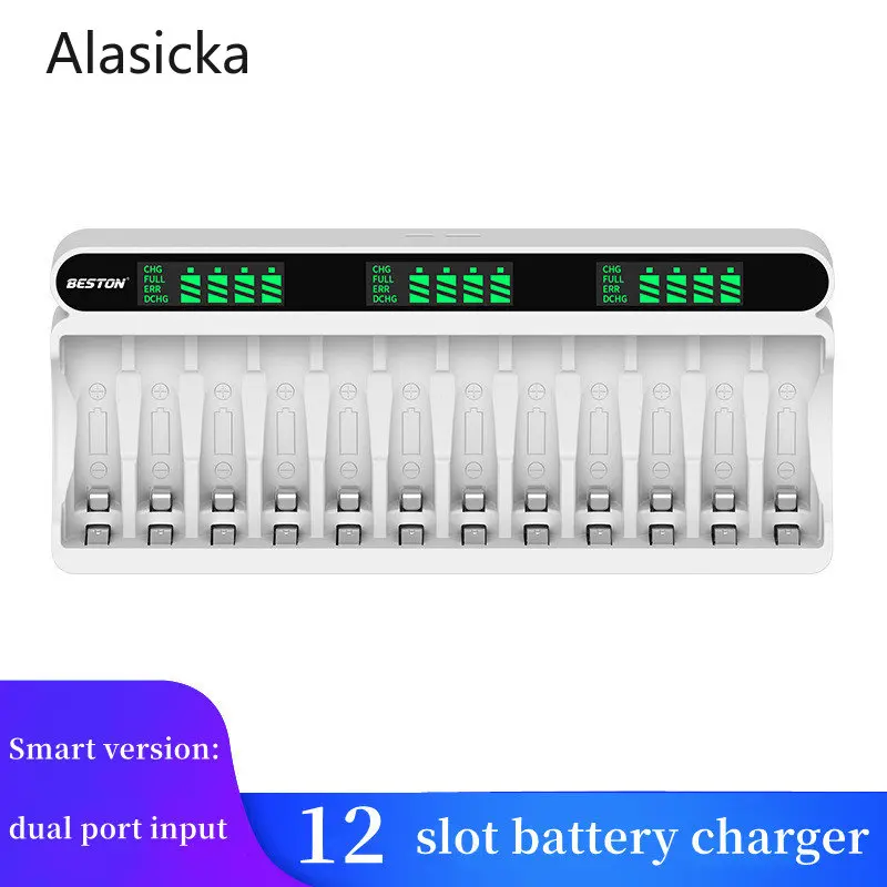 

1.2V 12 Slots AA AAA Battery Charger Fast Charge Discharge Smart LCD Recharger for Ni-MH Rechargeable Battery