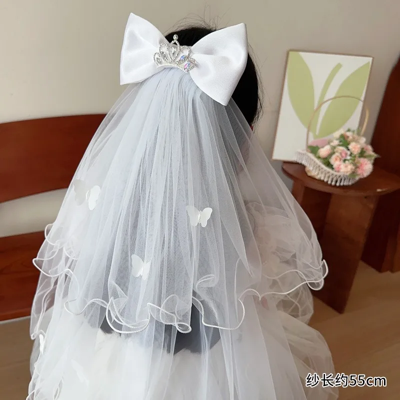 Large Korean Princess Bow Headwear Children Lace Mesh Shell Crown Hairpin Cute Handmade Girls Kids Hair Party Accessories