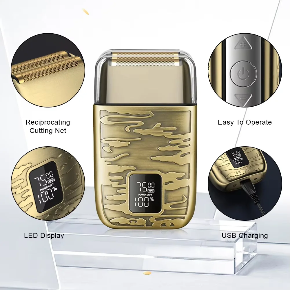 남성용 전기 금속 면도기 2 블레이드 전문 클로즈 헤드 LED 디스플레이 조정 가능한 속도 USB 전기 면도기 헤어 클리퍼 LK2010