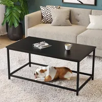 Black Coffee Table Simple Modern Rectangular Center Table Open Space Minimalist, Café Tables 1